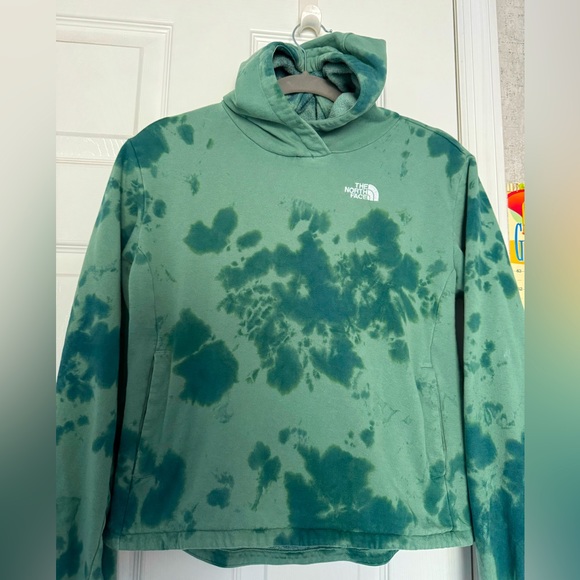 The North Face girls youth hoodie Large 14-16 green tie dye cotton cropped - Picture 2 of 8